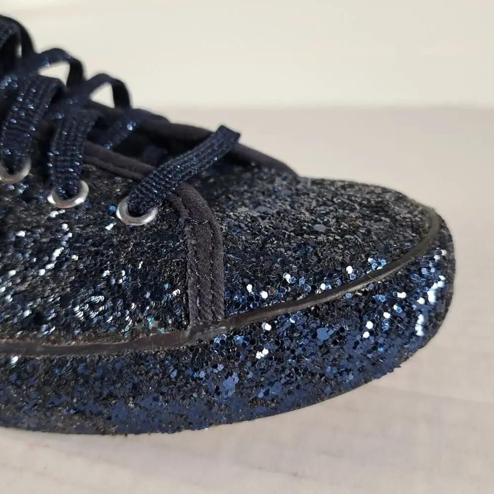Kate Spade x Keds Kickstart Glitter Sneakers Shoes Dark Blue Lace Up Womens 6
